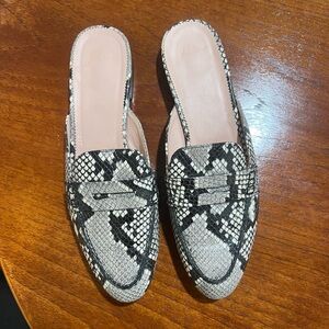 J. Crew Black and White Snakeskin Mules